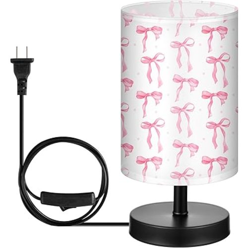 Table Lamp 3 Colors Dimmable Lights 9.72 x 5.12 Inch Night Light Bedside Lamps Decoration for Bedroom Desk Birthday Gifts for Christmas Home Decor(Pink Bow)