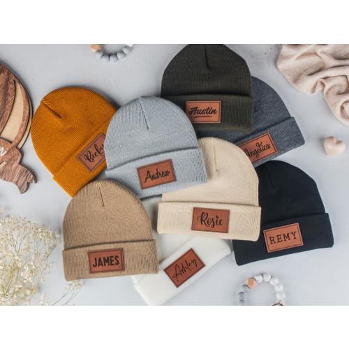 Personalized Baby Beanie, Newborn Baby Beanie Hat, Adult Kids Hat with Name Patch, Unisex Baby Hats, Adult Beanie Hat with Name