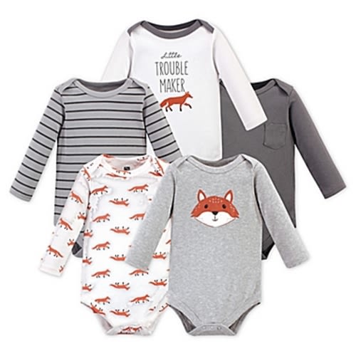 Hudson Baby® 0-3 Months 5-Pack Little Fox Long Sleeve Bodysuits in GreyHudson Baby®