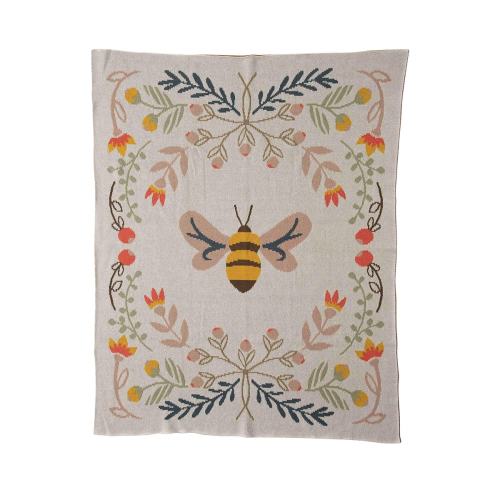 Bee Cotton Knit Baby Blanket| Floral Baby Blanket| Baby Gift