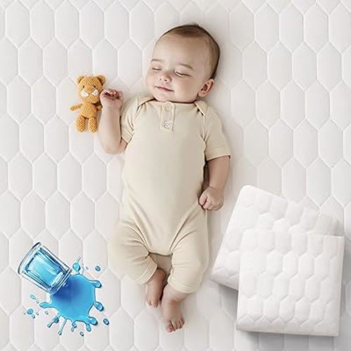 2 Pack Waterproof Crib Mattress Protector, Crib Mattress Pad Cover, Quilted Toddler Mattress Protector, Ultra Soft and Breathable, Machine Washable for Baby Crib Size 52''x28'', White