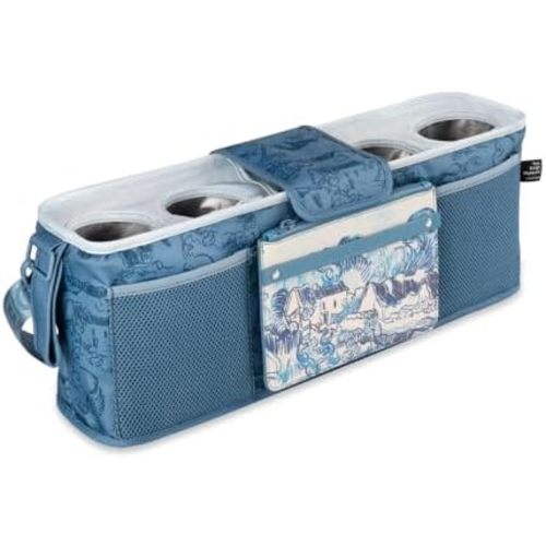 WONDERFOLD Parent Console Stroller Organizer with Insulated Cup Holders, Hook and Loop Closure Handle Attachment, 2 Storage Pockets, and Removable Shoulder Strap for Easy Transport