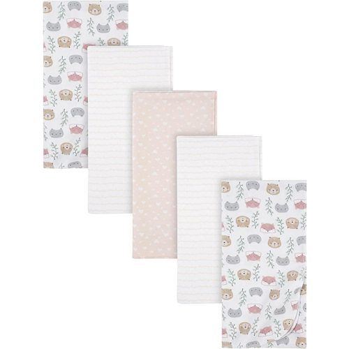Gerber Boys and Girls Newborn Infant Baby Toddler Nursery 100% Cotton Flannel Receiving Swaddle Blanket, Woodland Critters White, 5 Count