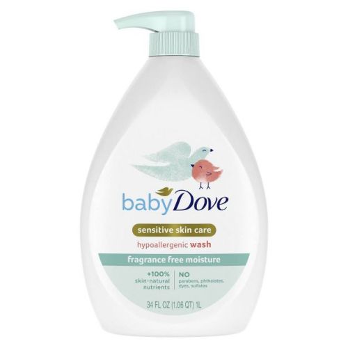 Baby Dove Fragrance Free Moisture Baby Body Wash & Shampoo Hypoallergenic for Eczema-Prone Skin - 34 fl oz