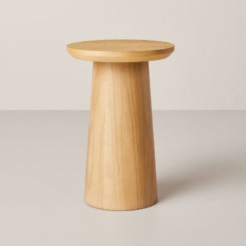 Wooden Round Pedestal Accent Drink Table: Rubberwood & Veneer, No Assembly - Hearth & Hand™ With Magnolia