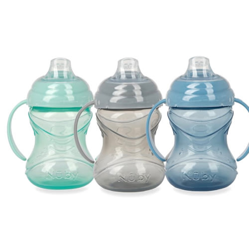 Nuby 3 Piece No-Spill Grip N’ Sip Cup with Soft Flex Spout, 2 Handle with Clik It Lock Feature, Neutral,10 Ounce