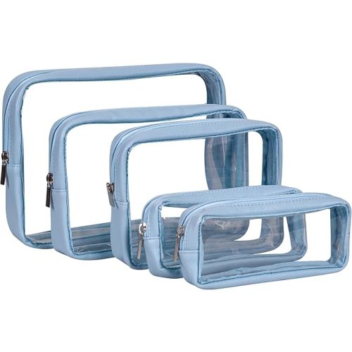 TSA Approved 5-Piece Diaper Bag Organizer Pouch Set Clear Waterproof TPU Kids Toiletry Storage Set Travel Packing Clutch Cube Bags for Baby Nursing