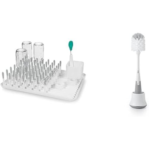 OXO Tot Bottle Drying Rack, Gray, 1 Count (Pack of 1) & Tot Bottle Brush with Nipple Cleaner and Stand - Gray