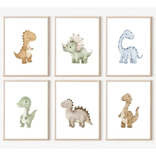 Dinosaur Nursery Wall Art Kids Canvas Poster Boys Room Wall Decor Watercolor Dino Wall Art Toddler Baby Pictures Dinosaur Prints Nursery Artwork for Boys Room Bedroom 8x10 Inch Unframed Set of 6