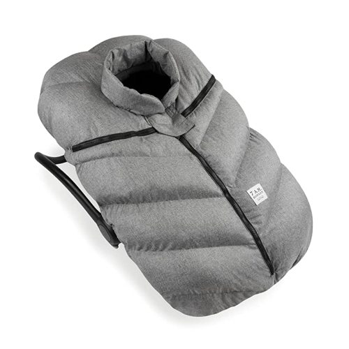 7AM Infant Car Seat Cover - Winter Puffy Cover with Center Zipper for Baby Boys & Girls, Lightweight, Windproof & Water-Repllent Outer Shell, Universal Fit for Infant Car Seat | (0-12M) - Heather Grey