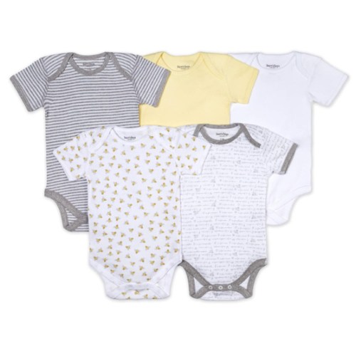 Burt's Bees Baby Unisex Organic Cotton Short and Long Sleeve Bodysuits, 5-Pack
