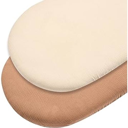 Stretchy Baby Muslin Fitted Bassinet Sheet for Oval Hourglass Rectangular Pad Universal Cotton Bassinet Mattress Sheets, Stylish Soft Mattress Cover for Baby Bassinet Mini Crib Sheets 2 Pack