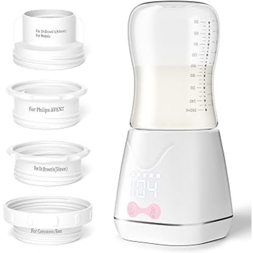 Portable Bottle Warmer, w-maxa Fast Baby Bottle Warmer for Travel with Glass Bottle & 4 Adapters, Rechargeable Bottle Warmer On The Go with Precise Temperature Control for Breastmilk, Formula