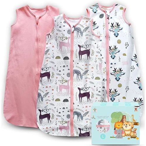 Cute Castle Baby Sleep Sack 12-18 Months - Lightweight 100% Cotton 2-Way Zipper TOG 0.5 Infant Wearable Blanket, Newborn Essentials Toddler Sleep Clothes (3 Pack Pink)