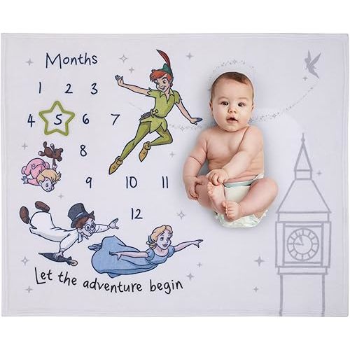 Disney Peter Pan White Let The Adventure Begin Super Soft Photo Op Milestone Baby Blanket