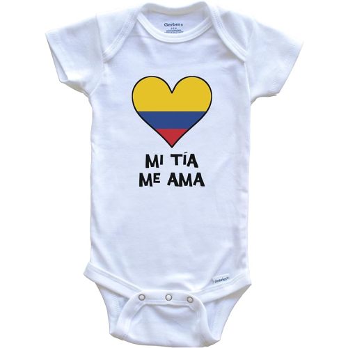 My Aunt Loves Me Spanish Language Colombia Flag Heart One Piece Baby Bodysuit - Mi tÃa me AMA