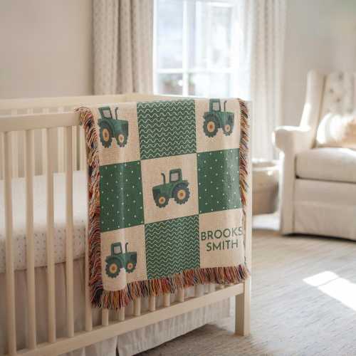 Personalized Baby Name Blanket Tractor Baby Blanket Boy Custom Baby Blanket Farm Nursery Decor Baby Shower Gift Green Tractor Baby Blanket
