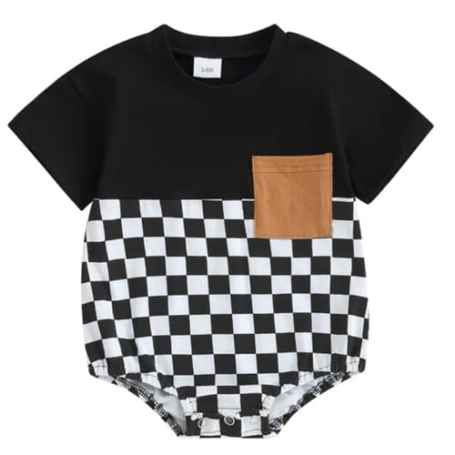OLIVER Checkered Short-Sleeve Onesie - Hazel & Bo