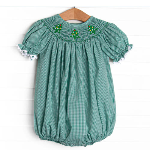 Christmas Tree Trio Smocked Bubble, Green Gingham – Stitchy Fish