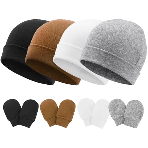BQUBO Baby Hats and Mittens Infant Cotton Beanie Gloves No Scratch Set Newborn Hospital Hat for Boys Girls