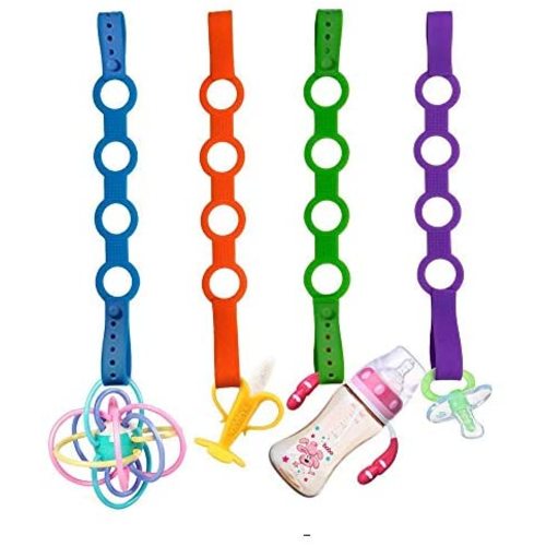 4PK Toy Safety Straps, Stretchable Silicone Pacifier Clips Baby Toddler Bottle Toy Harness Straps for Strollers, High Chair, Shopping Trolley,Cars,Hanging Baskets,Cribs,Bags