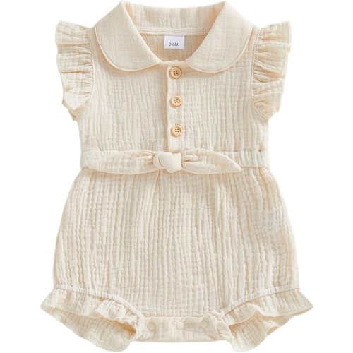 Baby Girl Summer Clothes Linen Romper Button Down Ruffle Sleeve Bodysuit Solid Color Jumpsuit Infant Summer Outfit