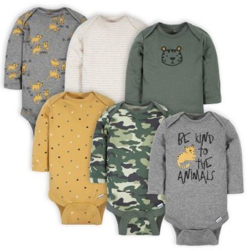 Gerber Baby Boys' Long Sleeve Onesies Bodysuits - Dinosaur - Newborn - 6-Pack