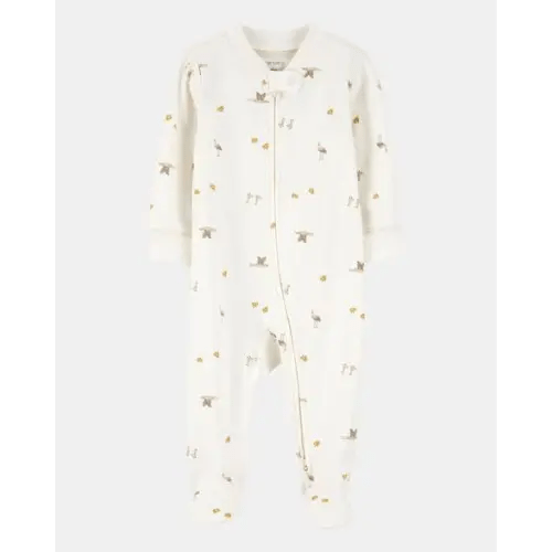 NB Baby Mini Bird Print 2-Way Zip Cotton Sleep & Play Pajamas | Carter's