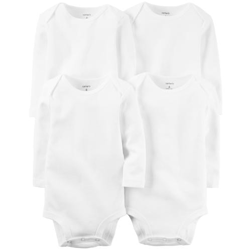 Baby 4-Pack Long-Sleeve Bodysuits - NB - Style,White