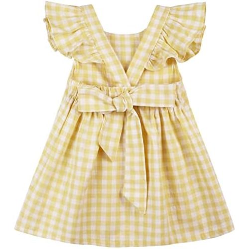 AGQT Baby Girls Plaid Dress Flutter Sleeve Gingham Spring Summer Dresses Size 6M-8T