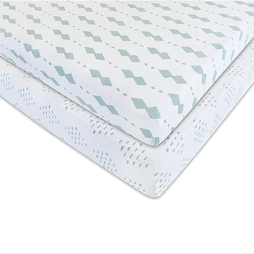 Ely’s & Co. Crib Sheets, Baby Boy/Girl Fitted Crib Mattress Sheet Set, 2 Pack, 100% Jersey Knit Cotton, Infant and Toddler Nursery Bedding, Grey Sage Diamond, 28” x 52”
