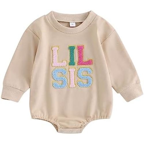 VISGOGO Infant Baby Boy Girls Big Lil Bro Big Lil Sis Matching Set Sweatshirt Romper Embroidery Sweater Toddler Clothes
