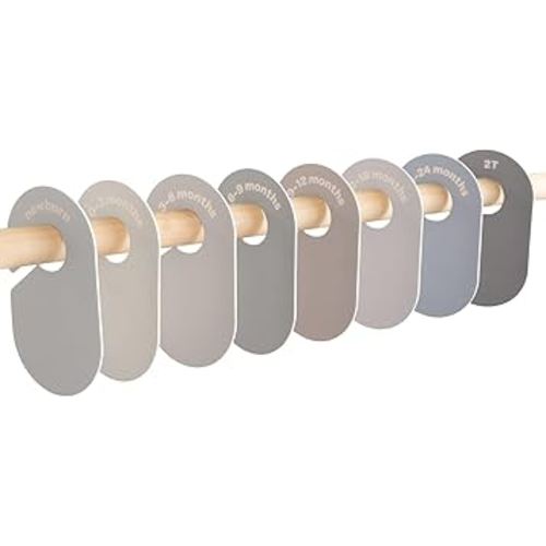 3 Sprouts Baby Closet Dividers Set of 8 - Baby Clothes Organizer Toddler Hanger, Double-Sided Size Labels - Nursery Organization for Baby Clothing Newborn Infant to 2T Boy & Girl - Gray & Beige