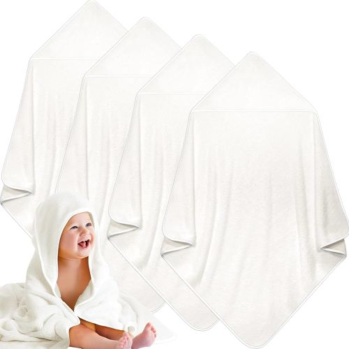 Reginary 4 Pack Baby Hooded Towels Coral Fleece Baby Bath Towels 30 x 30 Inch Soft Absorbent Hooded Bath Blanket for Newborn Toddler Infant Boy Girl Shower Gift Supplies (White)