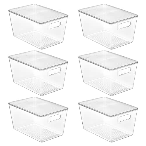 Vtopmart 6 Pack Clear Stackable Storage Bins with Lids, Large Plastic Containers with Handle for Pantry Organizer and Storage,Perfect for Bathroom,Cabinet,Kitchen,Fridge,Closet Organization