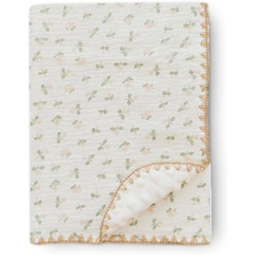 Baby Swaddel Blanket Cotton Muslin Thick Bath Towel Dotted Backing Double Layer Receiving Blanket 40"x40" (Little Pink Flower)