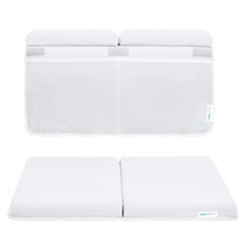 Bath Kneeler and Elbow Rest Pad, Extra Thick Baby Bath Kneeling Pad and Elbow Pad for Bathtub. Bath Tub Elbow Pad with Infant Toy and Baby Accessories Organizer, Off White Color - Large