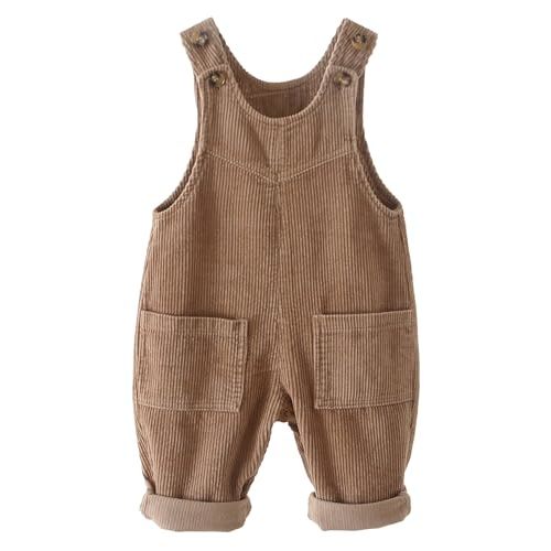 SEAUR Baby Boy Girl Corduroy Bib Overalls Cotton Button Suspender Overalls Plain Romper Loose Jumpsuit