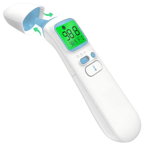 Ear and Forehead Thermometer for Adults, 3-in-1 Infrared Digital Thermometer for Kids and Baby, Accurate 1 Second Reading, Fever Alert, Backlit Display and Storage Pouch