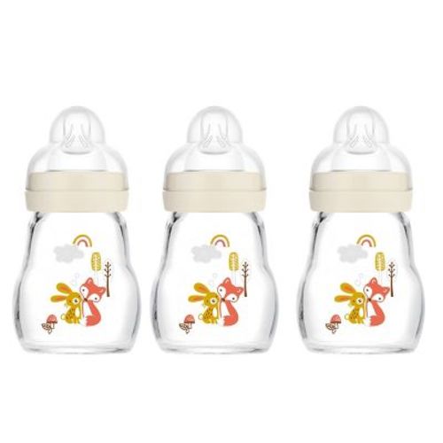 Mam Feel Good Glass Baby Bottle Gift Set - Beige - 6oz/3pk