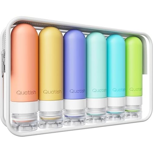 Quatish Travel Bottles for Toiletries 6 Pack, Original Patented Leakproof 3 oz Tsa Approved Travel Size Containers, BPA Free Silicone Shampoo and Conditioner Bottles, Camping Essentials