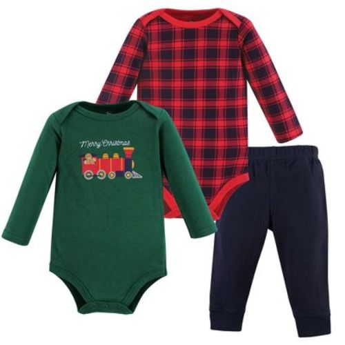 Hudson Baby Infant Baby Cotton Bodysuit and Pant Set, Christmas Train, 0-3 Months