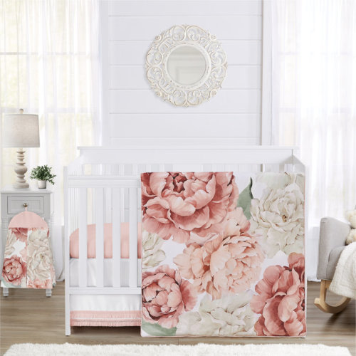 Peony Floral Garden Pink and Ivory 4 Piece Crib Bedding Set by Sweet Jojo Designs