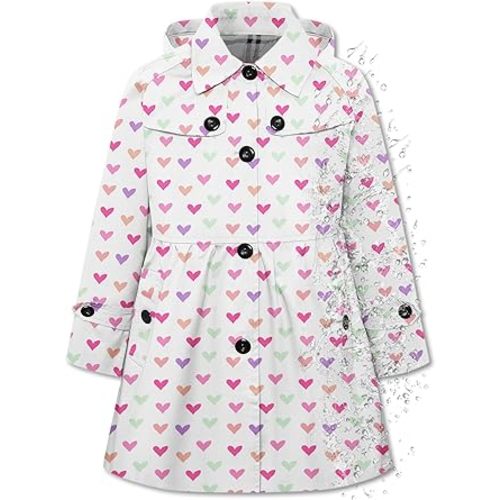 Betusline Girl's Hooded Rain Jackets Lightweight Print Waterproof Trench Coat Windbreaker Raincoats for Girls,2-14 Years