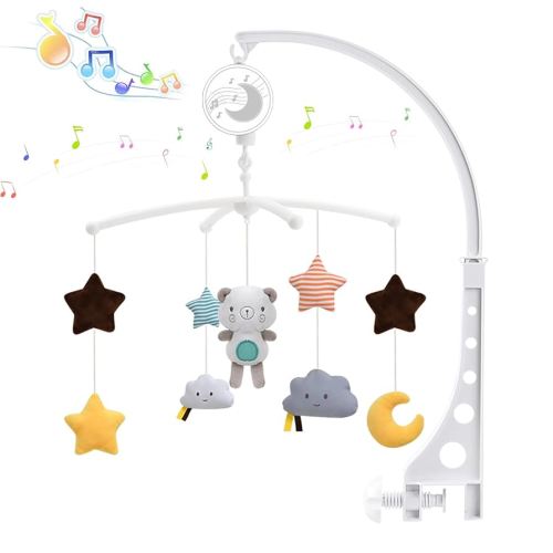 Smart Little Sun Baby Musical Crib Mobile,Nursery Mobile with Hanging Rotating Plush Toys,Infant Bed Decoration for Newborn Boys Girls,Bear