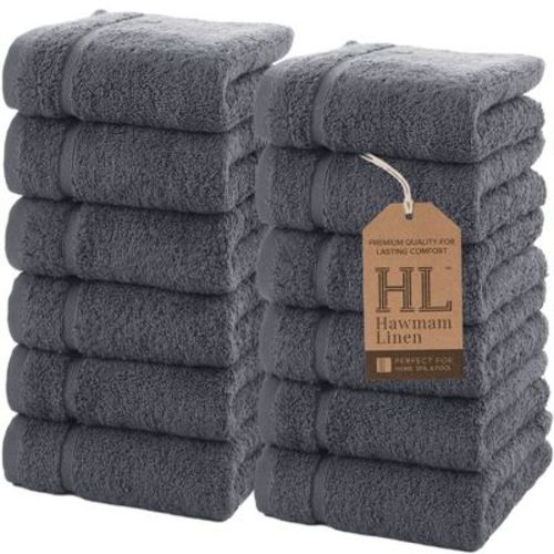Hawmam Linen Luxury Cotton Washcloths 13x13 Inch - Large Hotel Spa Bathroom Face Towel | 12 Pack |