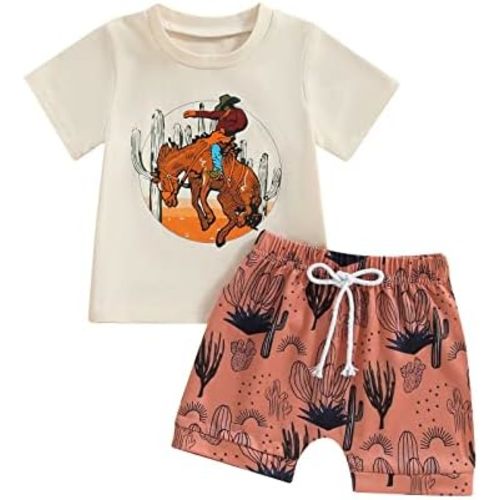 Western Baby Boy Clothes Highland Cow Farm Print T-shirt Casual Shorts Toddler Summer Country Cowboy Clothes Outfit