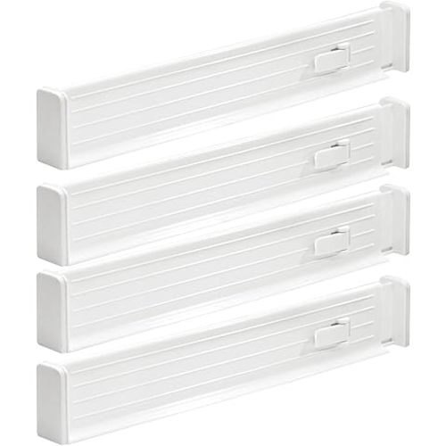 mDesign Expandable Dresser Drawer Divider with Foam Ends, Drawer Divider Locks in Place, Separators for Clothing and Accessories in Closet or Dresser Drawer, Ligne Collection, 4 Pack, White