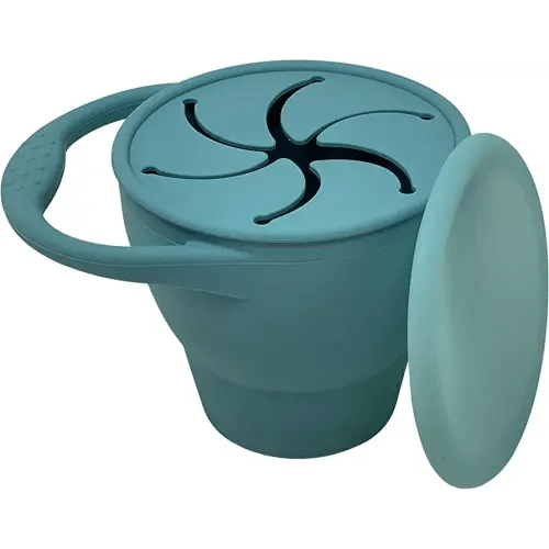 BraveJusticeKidsCo | Snack Attack Snack Cup | Collapsible Silicone Snack Container | Toddler and Baby Snack Catcher Lid (Citadel)
