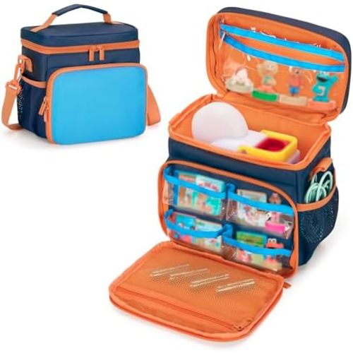 Carrying Case Compatible with Little Tikes Story Dream Machine Books Starter Set, Toy Storage Bag with Handle and Shoulder Strap for Storybook, Character, Accessory, Blue, Bag Only, Patented Design